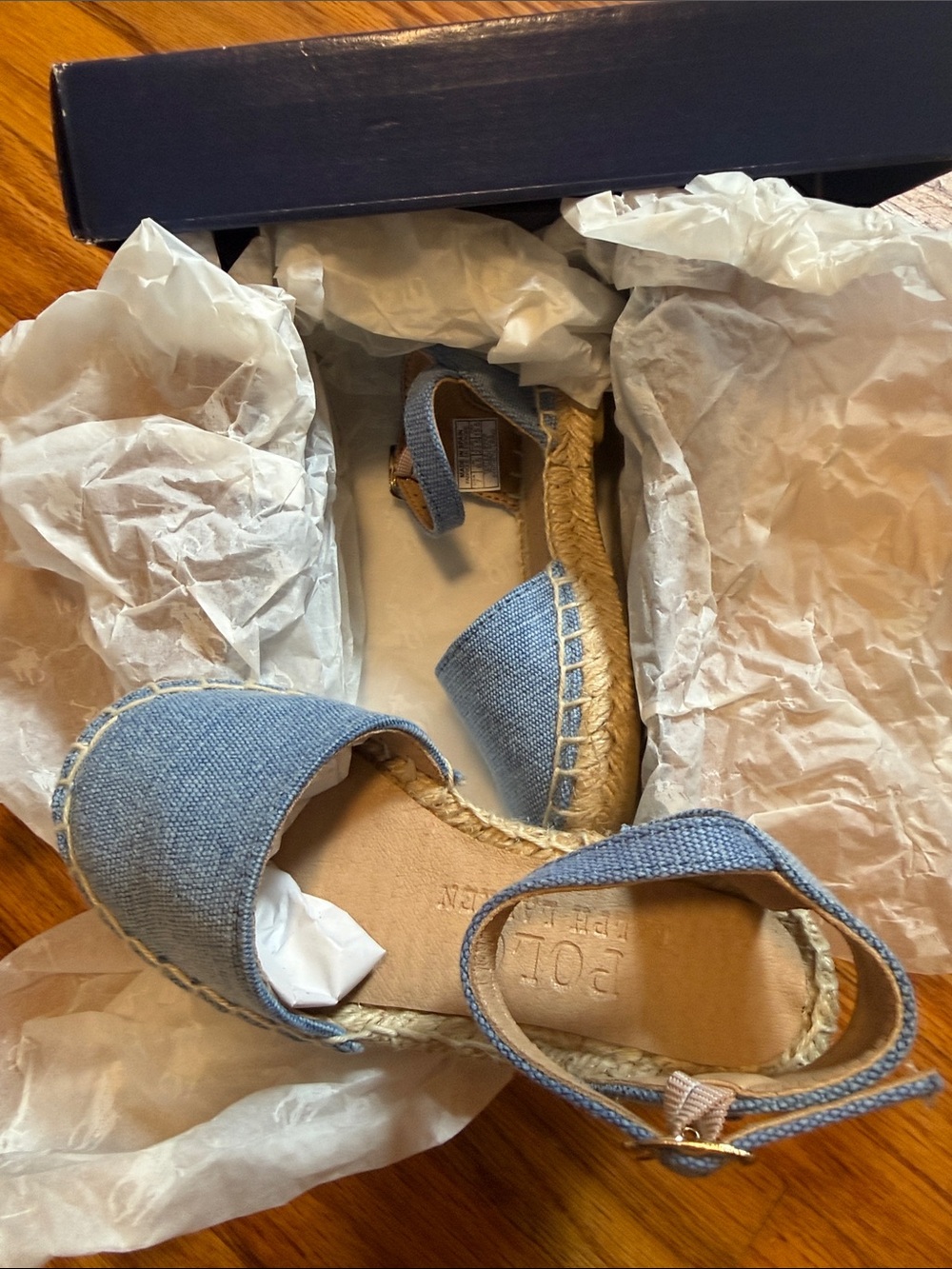 Polo by Ralph Lauren Light Blue Denim Espadrille Wedge Sandals